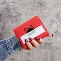 Cartera corta roja y blanca de cuero con decoración de orejas de gato para mujer - Rojo