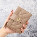 Quilted khaki women's zip wallet with gold buckle detail and multi-card slots - Apricot