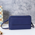 Sacoche téléphone à écran tactile bleu foncé en cuir PU avec fermetures dorées - Bleu