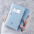 Petit portefeuille bleu clair à trois volets avec motif lapin mignon et texture litchi - Motif lapin / Bleu clair