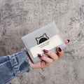 Mini billetera triple para mujer en cuero PU gris y crema con detalle de orejas de gato - Gris