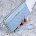 Portefeuille long bleu clair à double fermeture éclair avec motif matelassé - Bleu