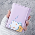 Portefeuille compact lavande à trois volets avec motif ours mignon et format mini portatif - Violet