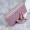 Portefeuille long mauve pour femme avec matelassage, double fermeture et dragonne - Violet