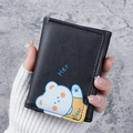 Portefeuille noir compact à trois volets avec motif ours mignon et fentes pour cartes - Noir