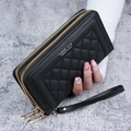 Portefeuille long noir pour femme avec matelassage en losanges et double fermeture - Noir