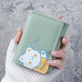 Portefeuille compact vert menthe à trois volets en cuir PU avec motif ours mignon - Vert