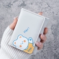 Cute cream white tri-fold mini wallet featuring minimalist cartoon bear illustration - Gray
