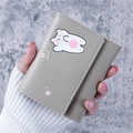 Short grey tri-fold wallet for women with cute cartoon white bear illustration - Gray
