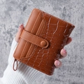 Brown faux crocodile leather short wallet with card slots and snap button closure - Dark Brown