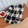 Classic black and white buffalo plaid knit scarf with soft fringe and vintage label - Twill Large Plaid Black Beige