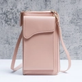 Pink minimalist crossbody phone bag in textured faux leather with adjustable strap - Pink