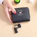 Women's black short tassel wallet with golden bear logo and Forever Young text - Black