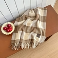 Brown and cream plaid wool-like scarf with long tassels and a vintage woven label - Twill Large Plaid Khaki