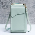 Minimalist mint green crossbody phone bag with litchi texture and gold metal buckle - Green