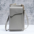 Grey pebbled leather crossbody phone wallet with zipper and gold hardware - Gray