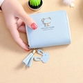 Light blue square PU leather mini wallet with golden bear logo and tassel - Blue