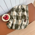 Green and cream checkered cashmere-feel scarf with fluffy tassels and vintage tag - Twill Large Plaid Green Beige