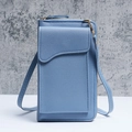 Minimalist light blue PU leather crossbody phone bag with adjustable shoulder strap - Blue