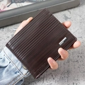 Classic dark brown bi-fold wallet for men with a wood-grain texture and silver metal detail - Brown
