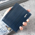 Short navy blue men's wallet with vertical stripe texture and silver metal buckle - Blue