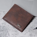 Men's bifold wallet in dark brown vintage leather with metallic silver ornament on stone - Dark Coffee