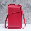 Red pebbled leather crossbody phone wallet with gold zipper and detachable strap - Red