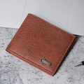 Brown bifold men's wallet with lychee pattern and blue metal decorative buckle - Light Coffee