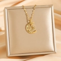 Golden moon necklace with rotating clover pendant and sparkling zircon in a jewelry box - Gold Moon Four-leaf Clover (8424)