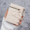 Slim minimalist cream white foldable PU leather short wallet with snap button and zipper - Off White / 0.0