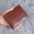 Men's dark brown bifold wallet with textured geometric pattern and metal logo plate - Light Coffee