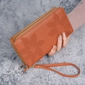Portafoglio lungo vintage marrone con goffratura a farfalla e doppia cerniera lampo - Marrone