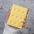 Short bright yellow faux leather wallet featuring white daisy embroidery and gold zipper - Yellow