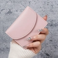 Pink lychee texture leather mini wallet with curved flap and matching stitching - Pink