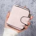 Short pink matte bifold wallet for women with gold metal ring and snap closure - Light Pink