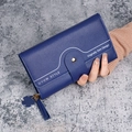 Dunkelblaue lange Damen Geldbörse mit goldenem Druckknopf und stilvollem Quasten Detail - Blau
