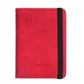 Red PU leather travel wallet with elastic band, passport holder featuring plane debossing - Red
