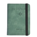 Dark green PU leather passport cover with elastic band and embossed aircraft pattern - Green