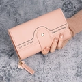 Light pink tri-fold long wallet for women featuring a wavy texture and tassel charm - Pink