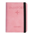 Pink PU leather travel wallet with passport embossing and a black elastic closure strap - Pink