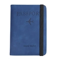 Dark blue PU leather passport holder with travel wallet engraving and elastic band - Dark Blue