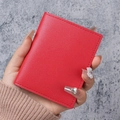 Slim red leather card holder for women with lychee texture and multi-slot design - Red