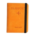 Bright orange PU leather passport holder with elastic band and airplane stamp - Orange