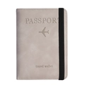 Gray PU leather travel passport holder with elastic band and embossed aircraft icon - Gray