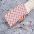 Lange Damen-Geldbörse aus rosa Kunstleder mit Blumenmuster und goldenem Doppel-Reißverschluss - Rosa
