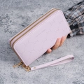 Lilac purple long wallet with butterfly embossing and double zipper structure - Purple