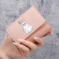 Pink trifold PU leather wallet featuring a cute cartoon ghost and BOO printed pattern - Pink