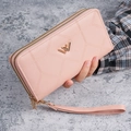 Portafoglio lungo rosa con doppia cerniera e motivo trapuntato geometrico - Rosa Chiaro