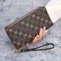 Deep brown long double zipper wallet with heart monogram and detachable wristlet - Brown