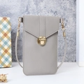 Grey PU leather touch screen phone bag with gold metal clasp and slim shoulder strap - Light Gray